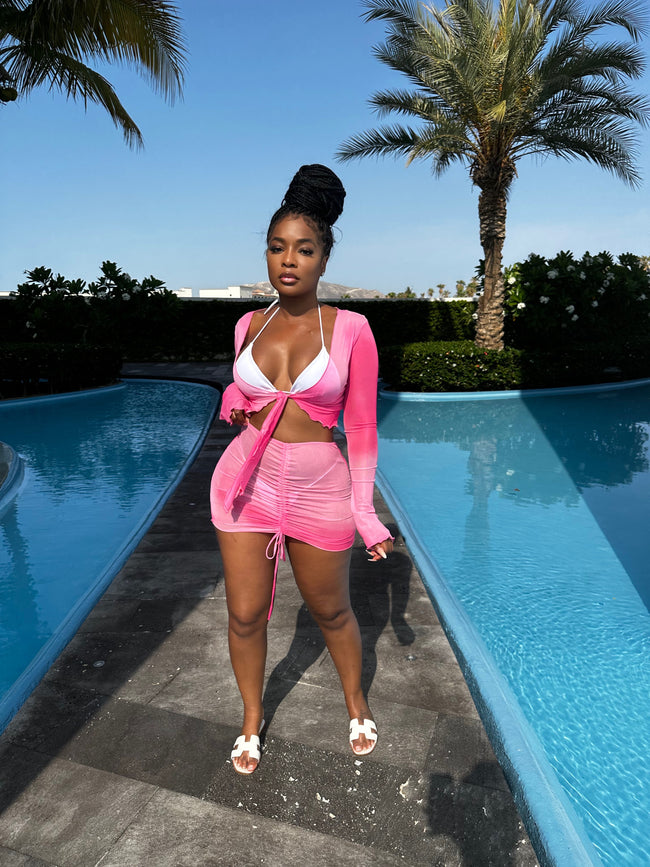 Sheer Pink Skirt set cover up