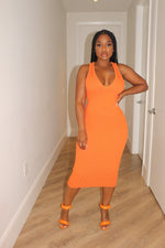 Orange Ribbed Vcut dress