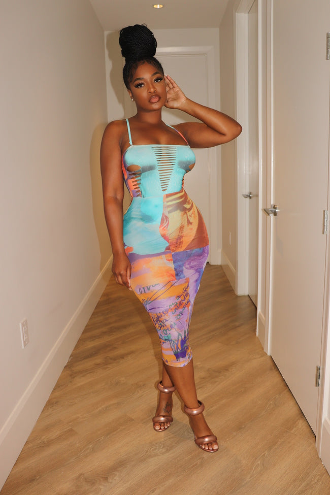 Purple orange midi skirt set