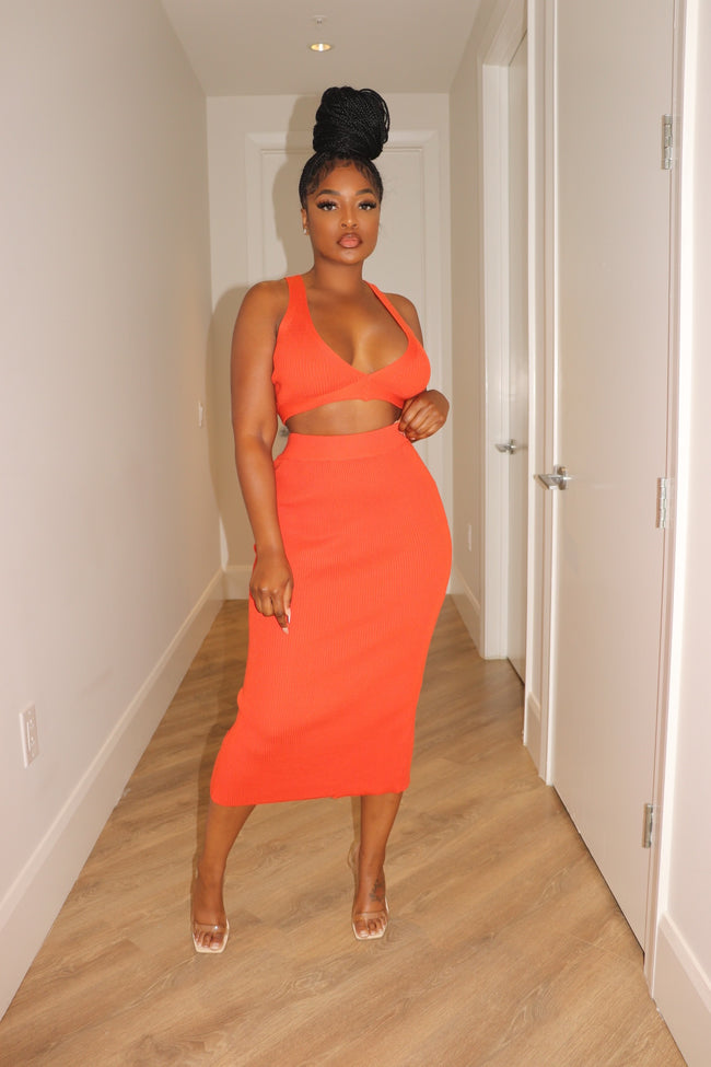 Orange Mia midi skirt set