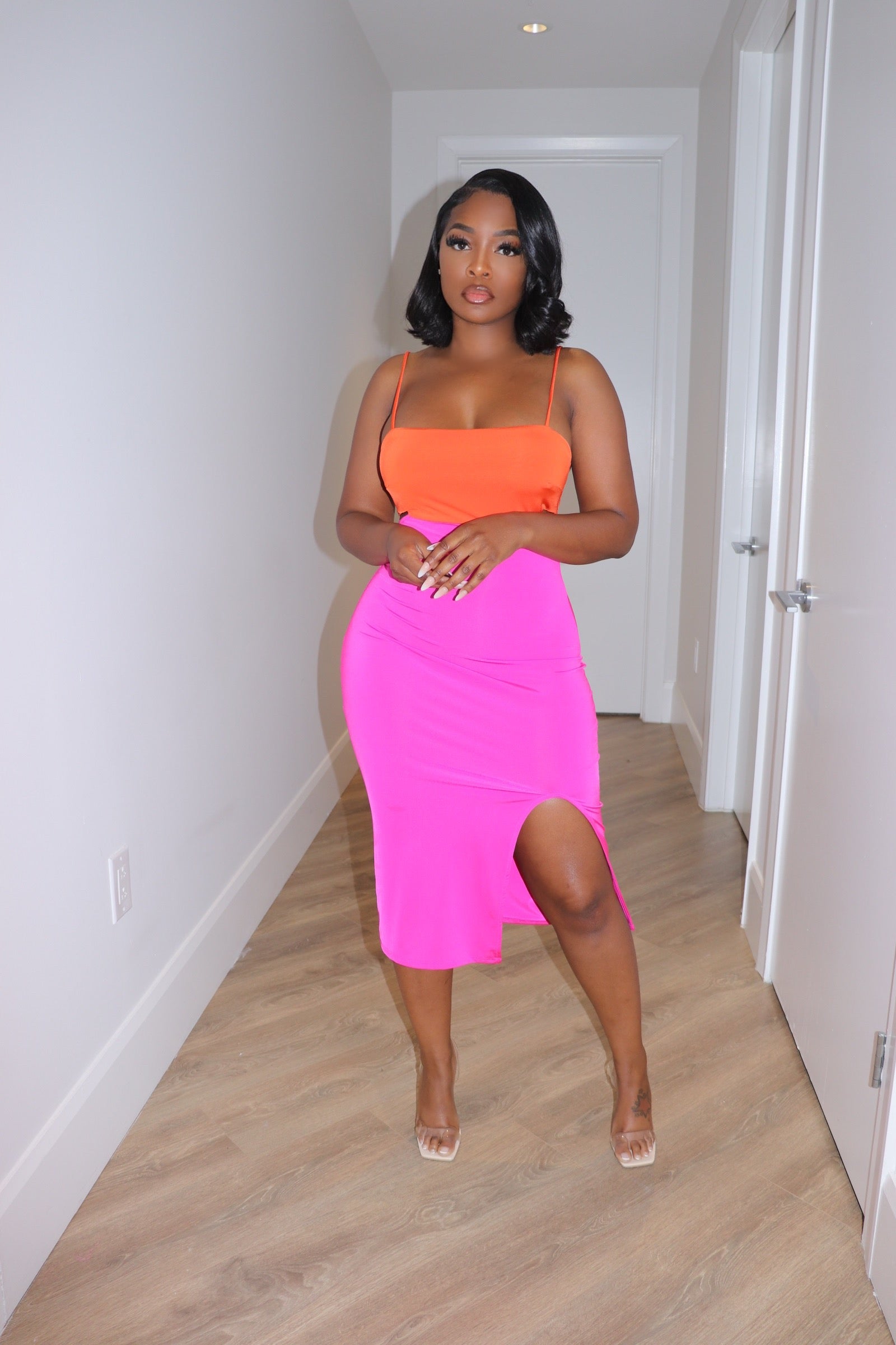 Pink orange split dress