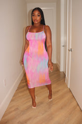 Pink sketched criss cross midi
