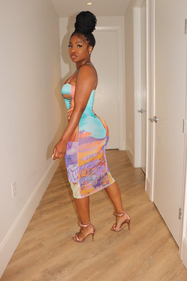 Purple orange midi skirt set