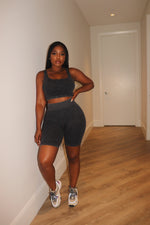 Black washed biker short set