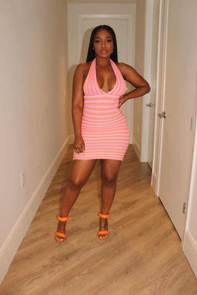 Pink Stripe halter dress