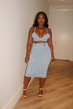 Distressed Denim skirt set