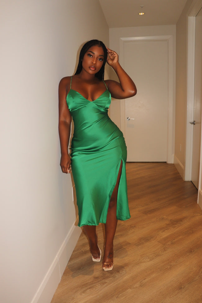 Green Satin Slip Dress