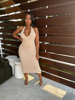 Nude halter knit dress