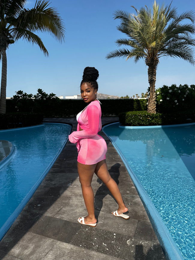 Sheer Pink Skirt set cover up