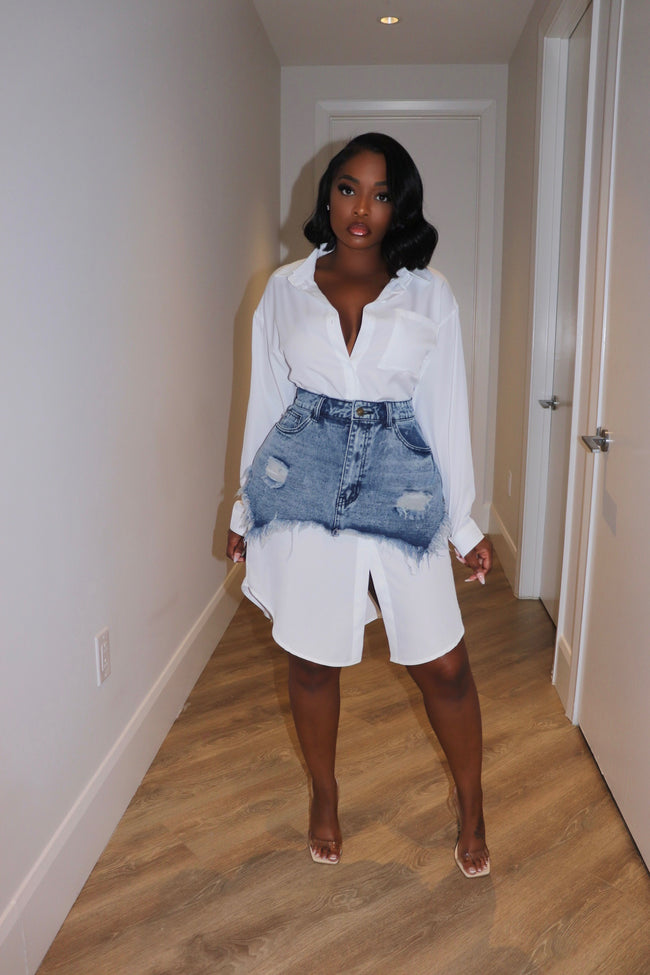 Button down denim dress set