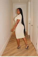 Nude collar knit dress