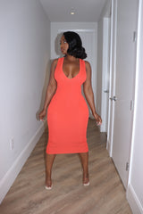 Orange v neck sleeveless dress