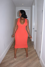 Orange v neck sleeveless dress