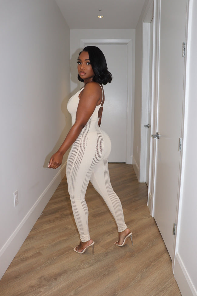 Cream knit Panel jumpsuit