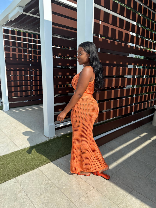 Orange Crochet Maxi Skirt set