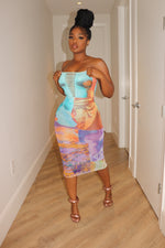 Purple orange midi skirt set