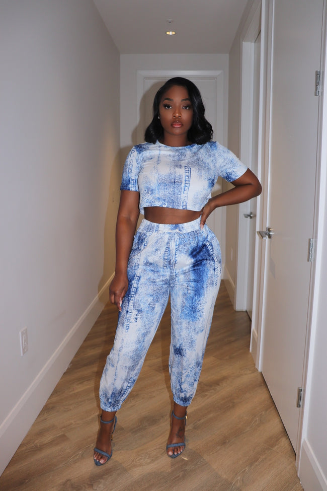 Denim splash jogger set