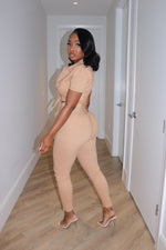 Nude tie util jumpsuit