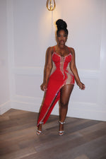 Red and nude sparkle dress
