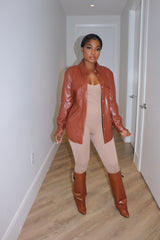 cognac vegan leather blouse