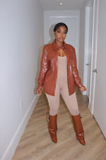 cognac vegan leather blouse