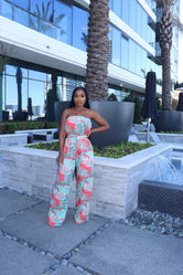 Red palms jumpsuit