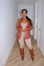 cognac vegan leather blouse