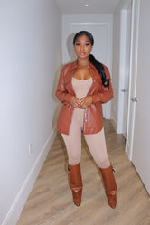 cognac vegan leather blouse