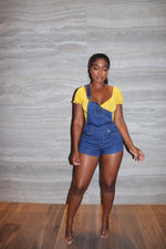Denim suspenders romper
