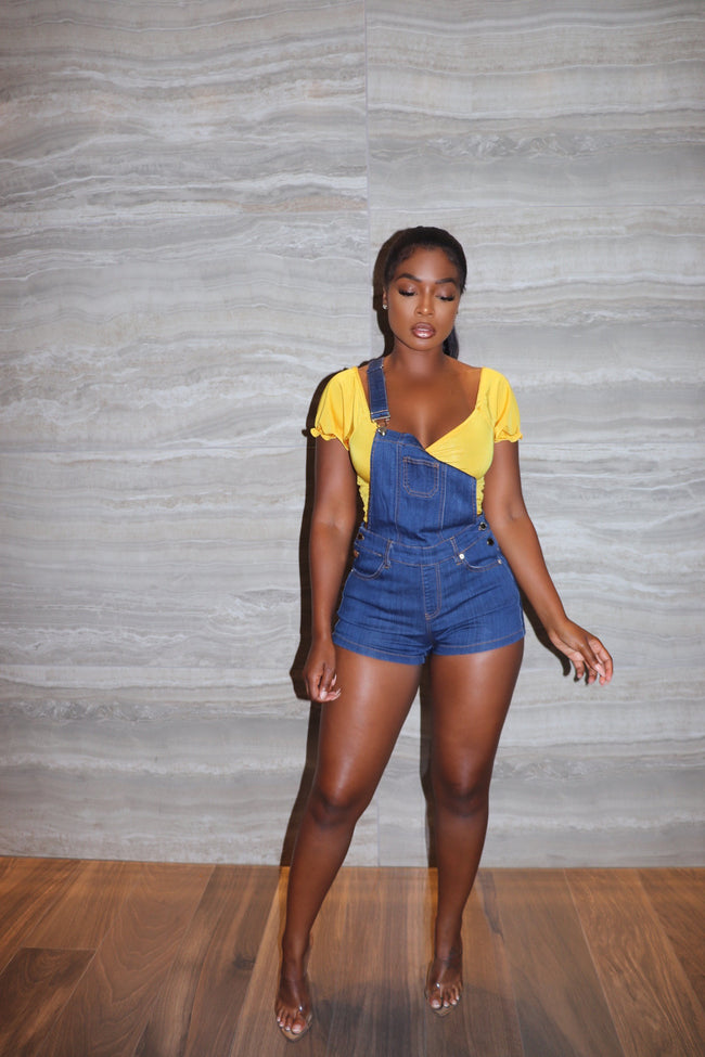 Denim suspenders romper