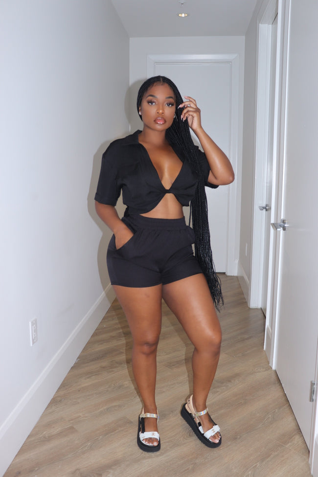 Black Twist top short set