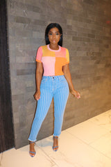 Stripe cropped denim
