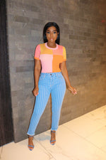 Stripe cropped denim