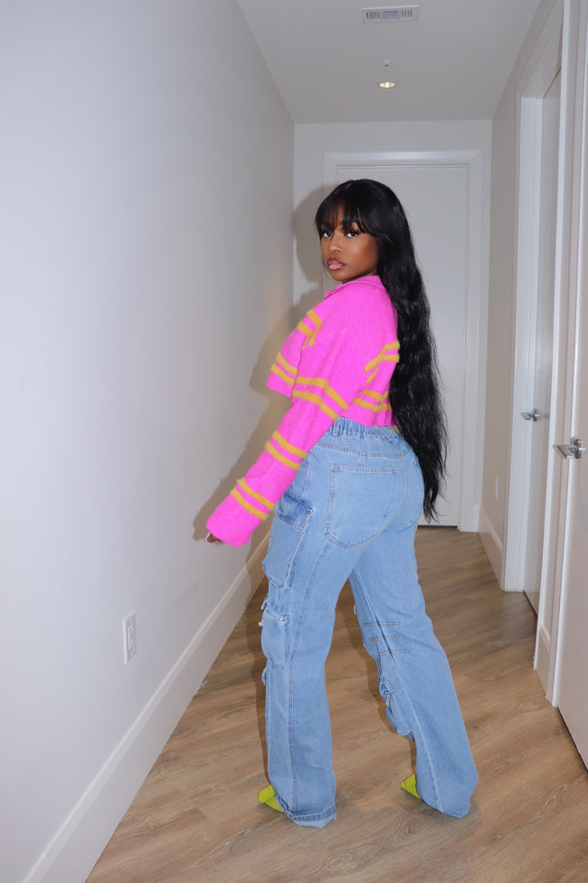 Pink and gold cropped sweater