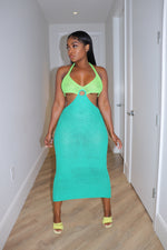 Lime crochet cutout dress