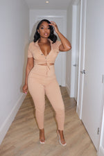 Nude tie util jumpsuit