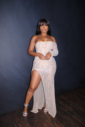 Cold shoulder nude gown
