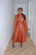 Cognac vegan leather skirt set