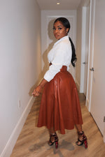 Cognac vegan leather skirt set