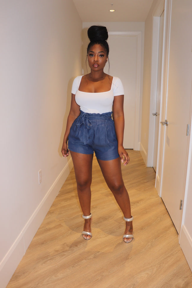 Navy Paper bag shorts