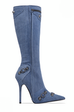 Denim calf boots
