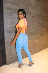 Stripe cropped denim