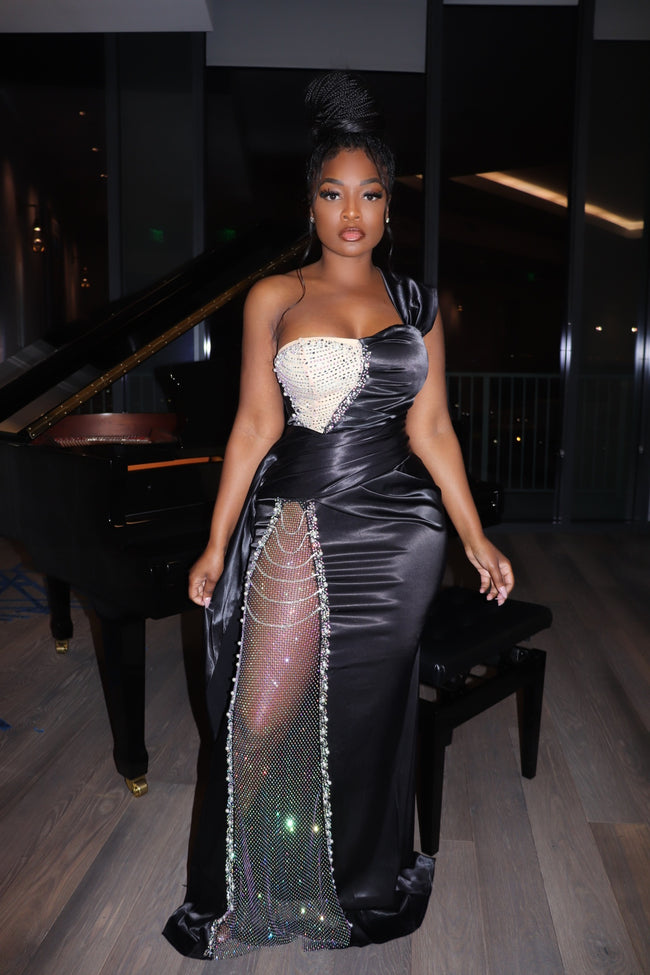 Satin and sheer gown