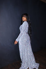 Silver sequin high split dress