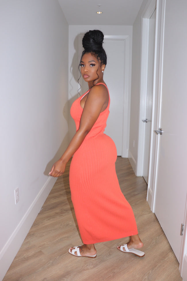 Orange ribbed midi