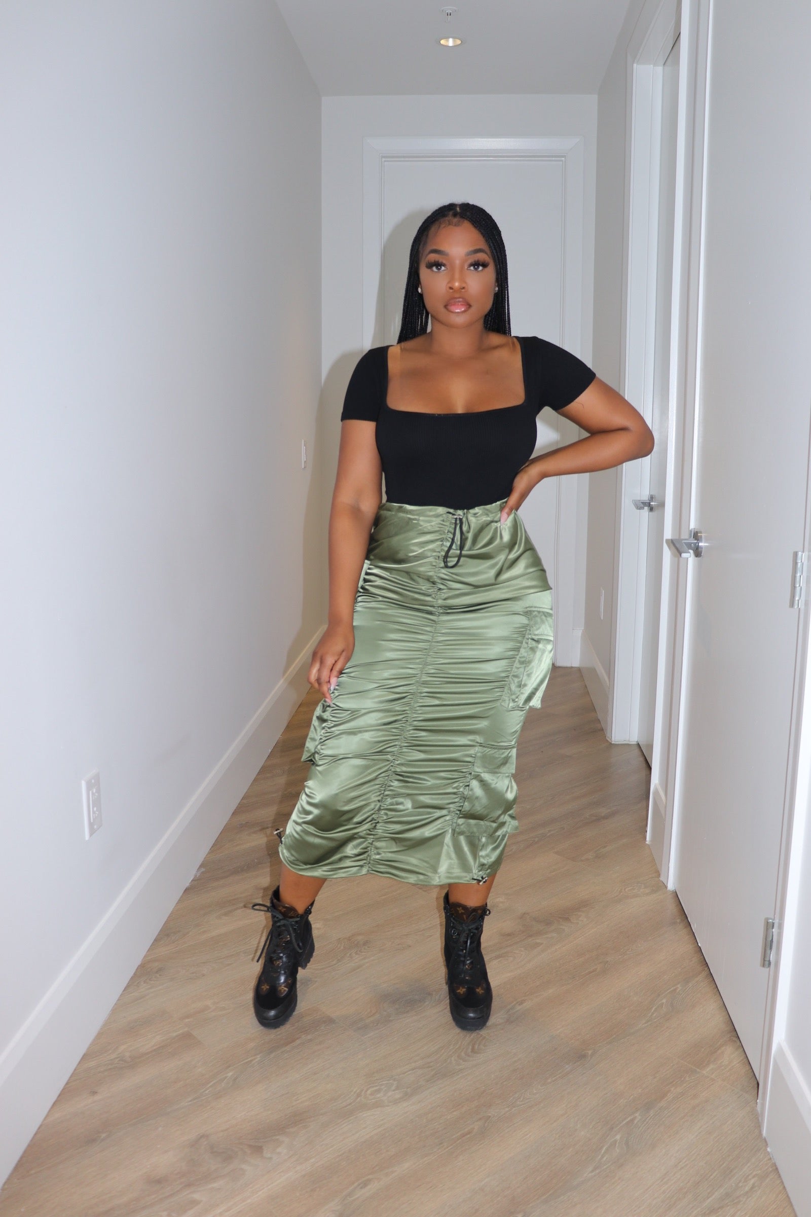 Olive cargo skirt