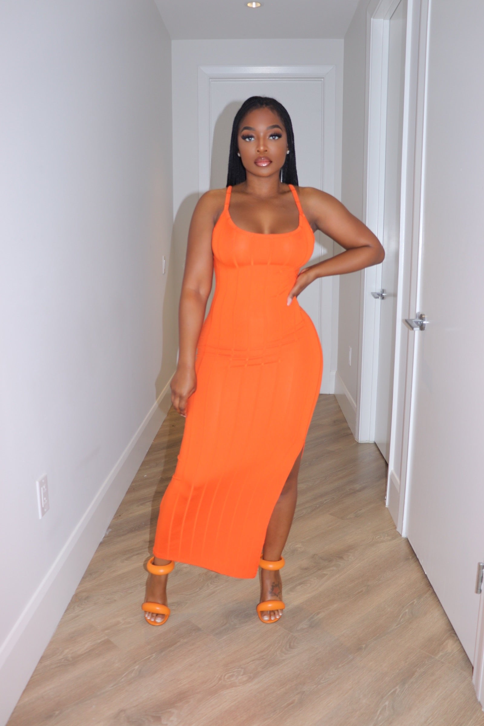 Orange High Split dress