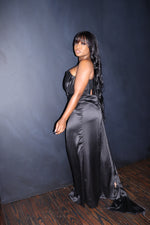 Black Satin Drape gown