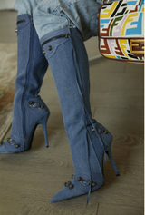 Denim calf boots