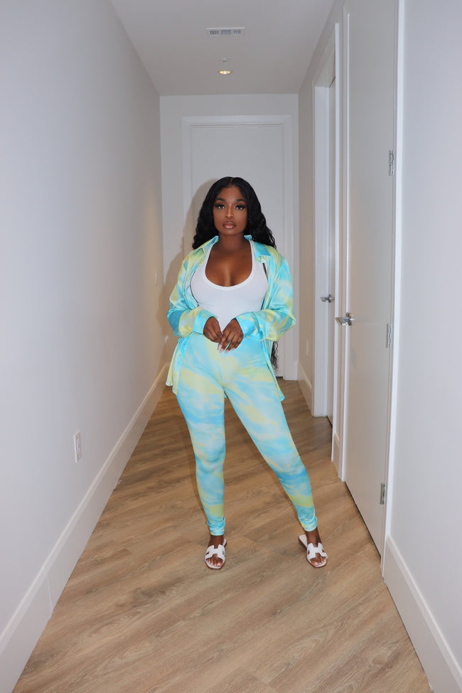 cool blue pant set